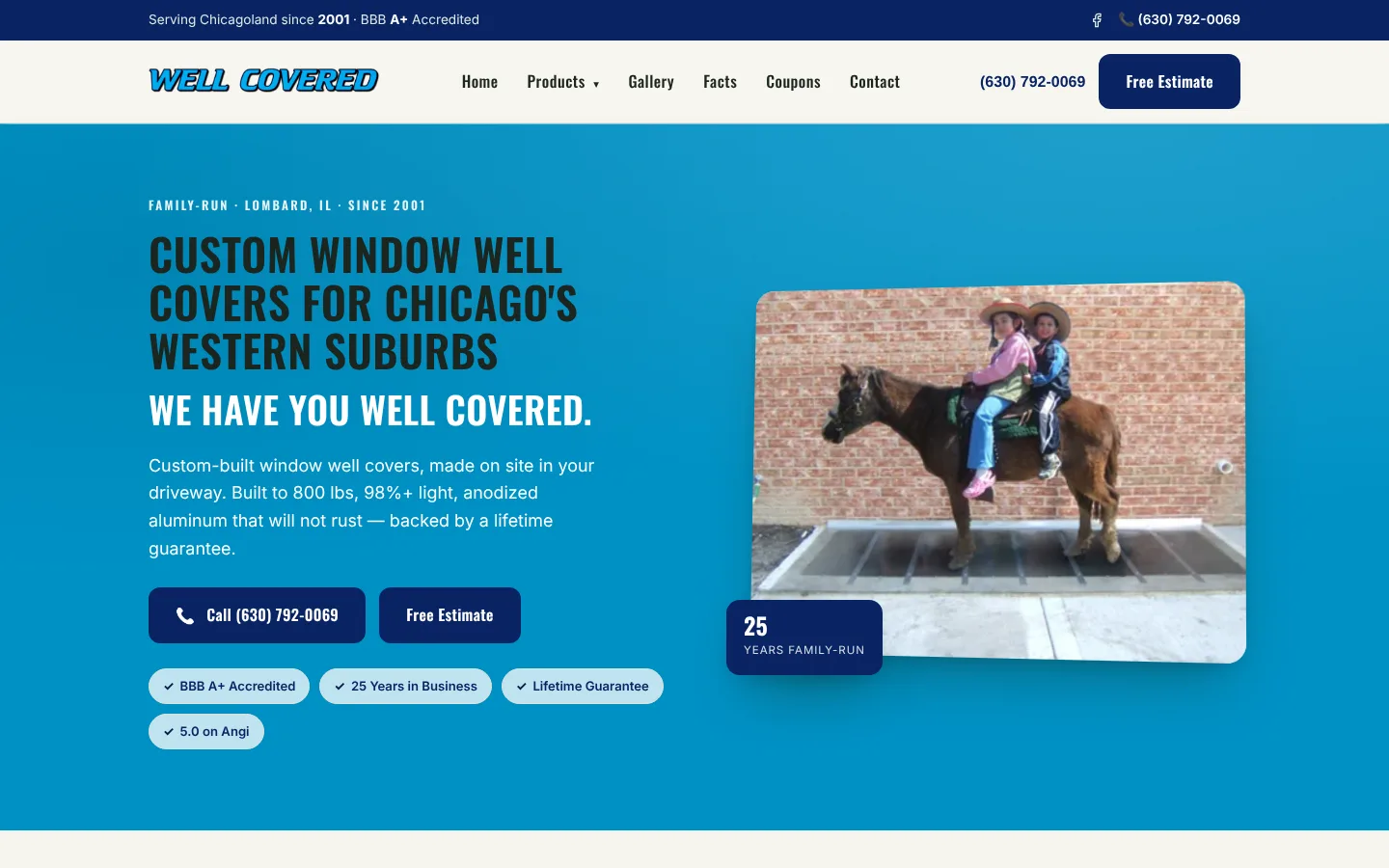 Well Covered homepage featuring custom window well covers for Chicagoland homes